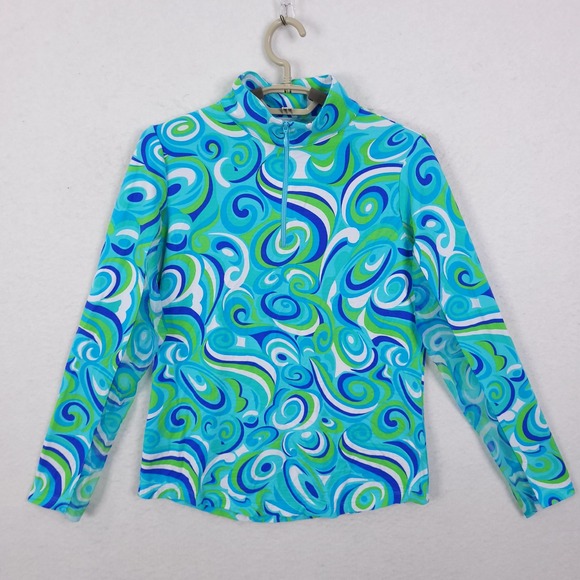 IBKUL Tops - IBKUL Mock Neck 1/4 Zip Top Women S Blue Green Tennis Golf UPF 50+ Long Sleeve